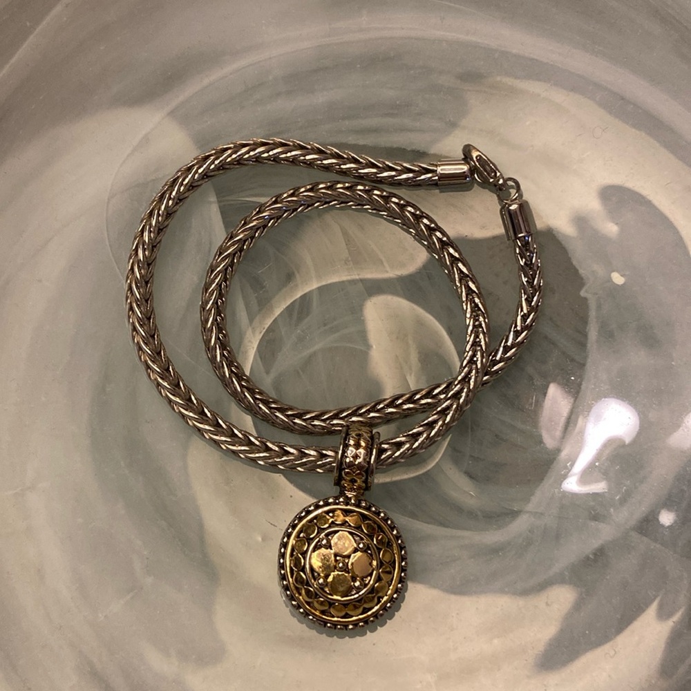 15” Silver rope chain with round pendant